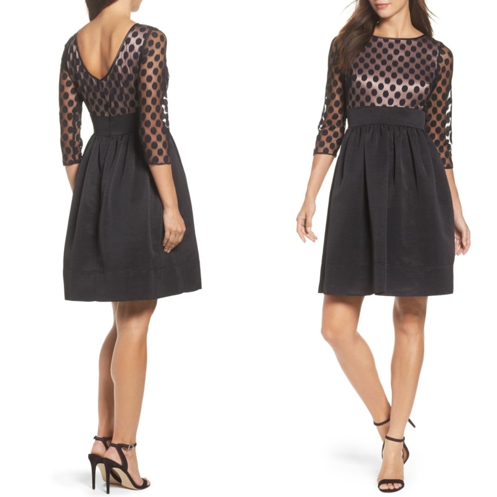 Eliza J Dot Mesh Bodice Fit & Flare Dress NWOT